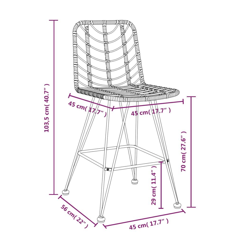 vidaXL Bar Stools 2 pcs 45x56x103.5 cm PE Rattan and Steel
