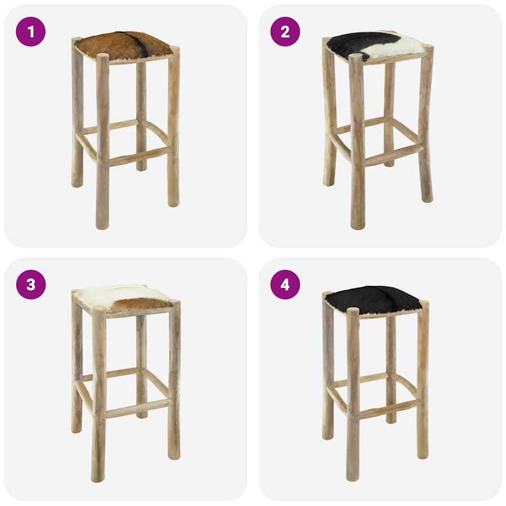 vidaXL Bar Stool Real Leather and Solid Teak Wood