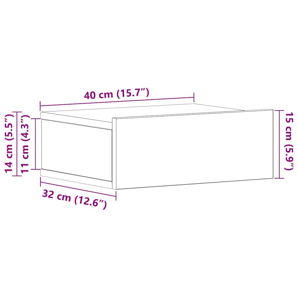 vidaXL Floating Nightstand White 40x30x15cm Engineered Wood
