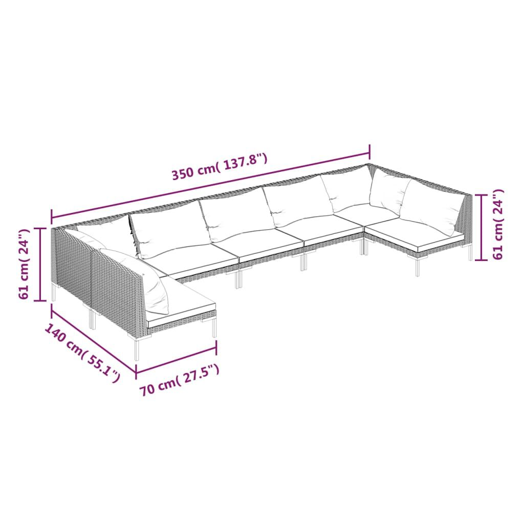 vidaXL 7 Piece Garden Lounge Set with Cushions Poly Rattan Dark Grey