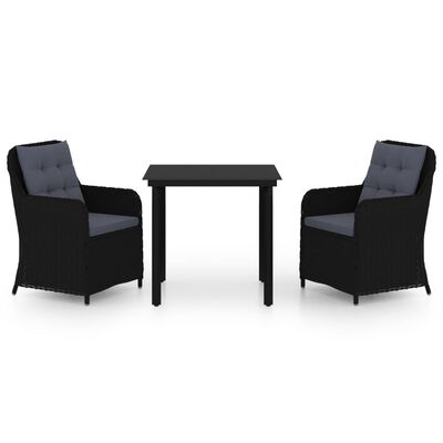 vidaXL 3 Piece Garden Dining Set Black, black vidaXL 3 Piece Garden Dining Set Black