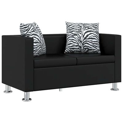 vidaXL Sofa 2-Seater Artificial Leather Black, black vidaXL Sofa 2-Seater Artificial Leather Black