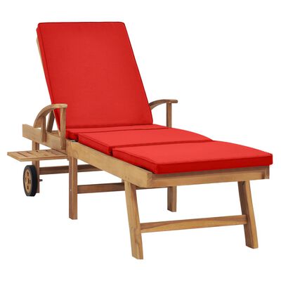 vidaXL Sun Lounger with Cushion Solid Teak Wood Red, red vidaXL Sun Lounger with Cushion Solid Teak Wood Red