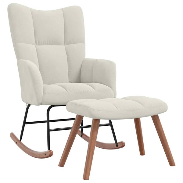 vidaXL Rocking Chair with a Stool Cream White Velvet
