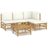 vidaXL 5 Piece Garden Lounge Set with Cream White Cushions Bamboo,  vidaXL 5 Piece Garden Lounge Set with Cream White Cushions Bamboo