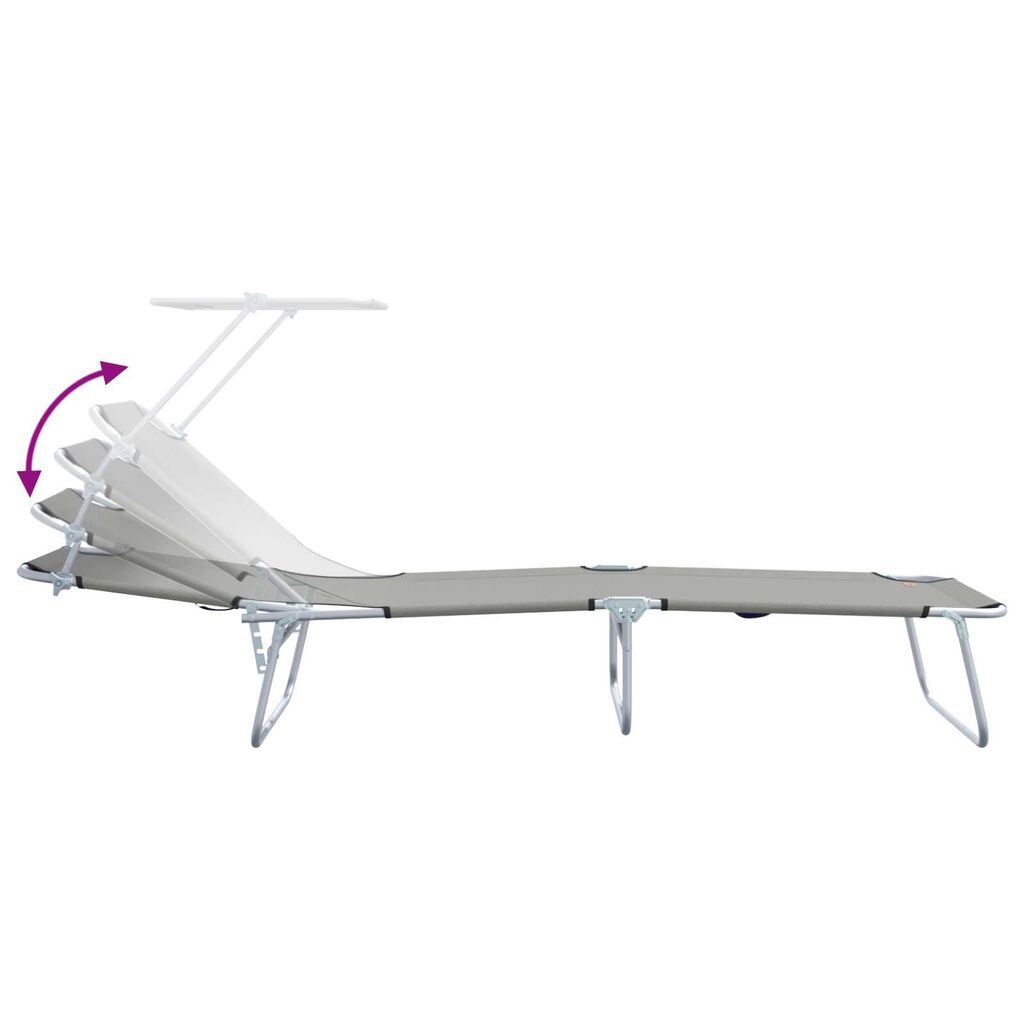 vidaXL Folding Sun Lounger with Canopy Steel Grey