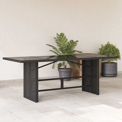 vidaXL Garden Table with Glass Top Black 190x80x74 cm Poly Rattan, black vidaXL Garden Table with Glass Top Black 190x80x74 cm Poly Rattan