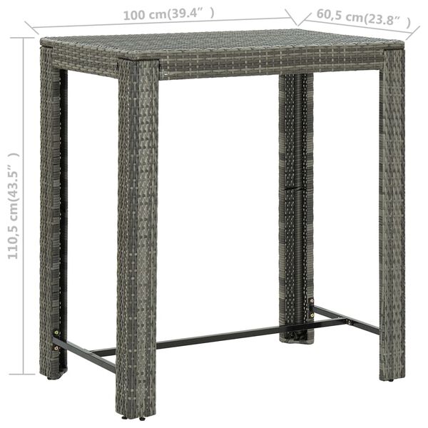 vidaXL 7 Piece Outdoor Bar Set with Cushions Poly Rattan Grey