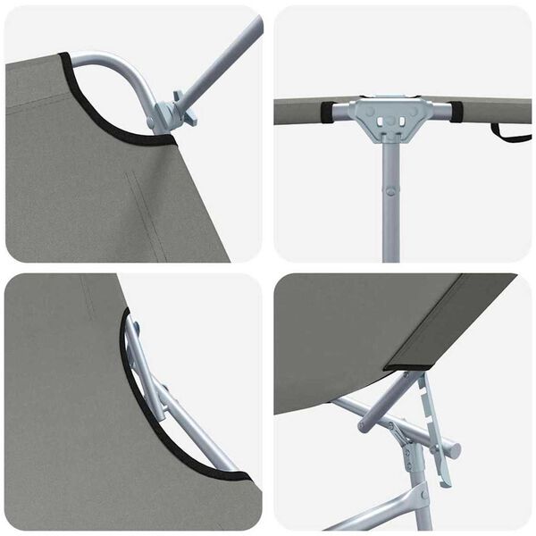 vidaXL Folding Sun Lounger with Canopy Steel Grey