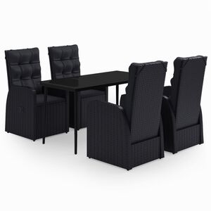 vidaXL 5 Piece Garden Dining Set with Cushions Black