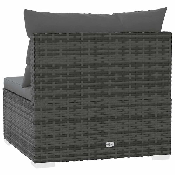 vidaXL Garden Middle Sofa with Cushions Grey Poly Rattan