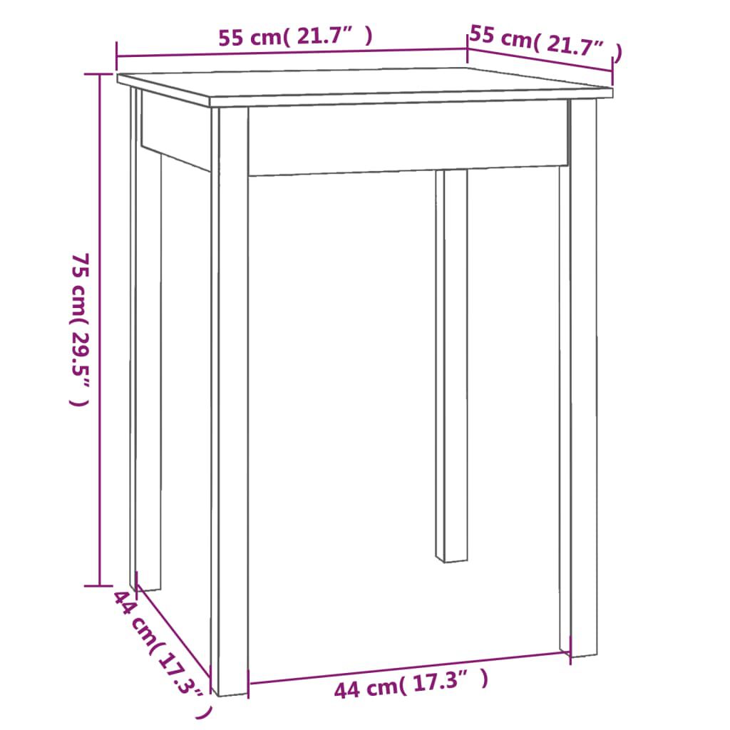 vidaXL Dining Table White 55x55x75 cm Solid Wood Pine