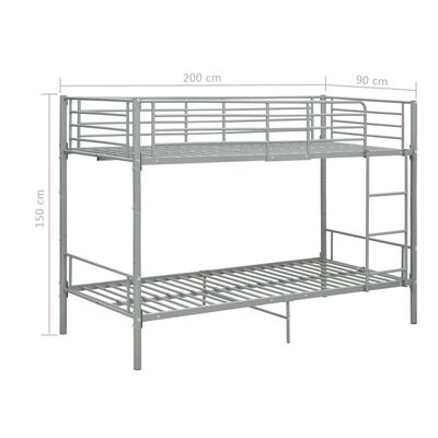 vidaXL Bunk Bed without Mattress Grey Metal 90x200 cm, grey vidaXL Bunk Bed without Mattress Grey Metal 90x200 cm