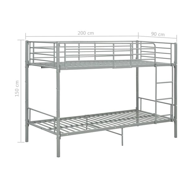 vidaXL Bunk Bed without Mattress Grey Metal 90x200 cm