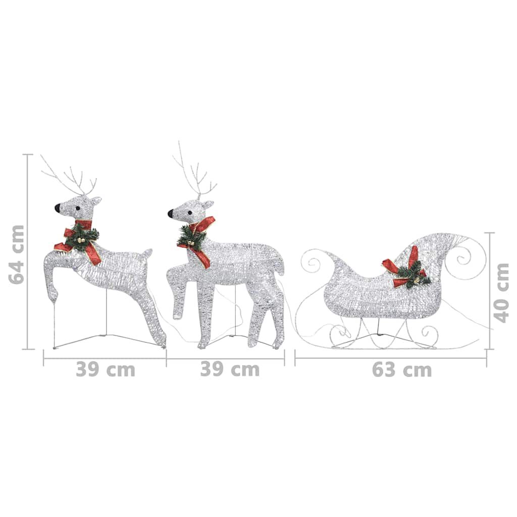 vidaXL Reindeer & Sleigh Christmas Decoration 60 LEDs Outdoor Silver, silver vidaXL Reindeer & Sleigh Christmas Decoration 60 LEDs Outdoor Silver