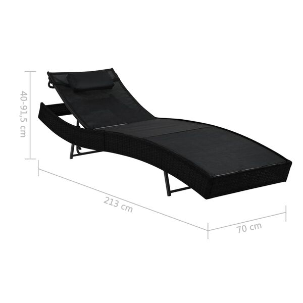 vidaXL Sun Lounger with Pillow Poly Rattan Black
