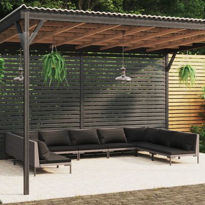 vidaXL 9 Piece Garden Lounge Set with Cushions Poly Rattan Dark Grey,  vidaXL 9 Piece Garden Lounge Set with Cushions Poly Rattan Dark Grey