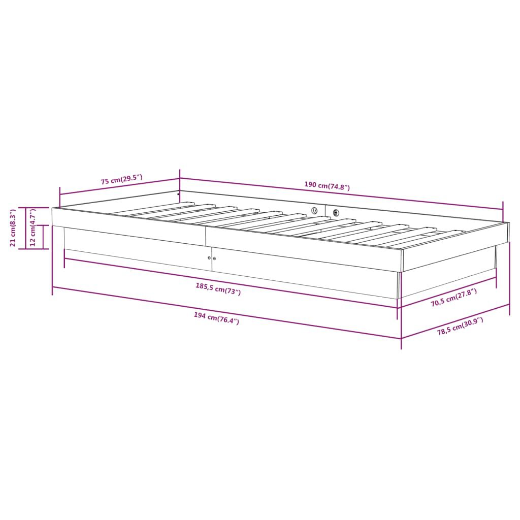 vidaXL Bed Frame without Mattress Honey Brown Solid Wood Small Single