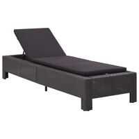 vidaXL Sunbed with Cushion Black Poly Rattan, black vidaXL Sunbed with Cushion Black Poly Rattan
