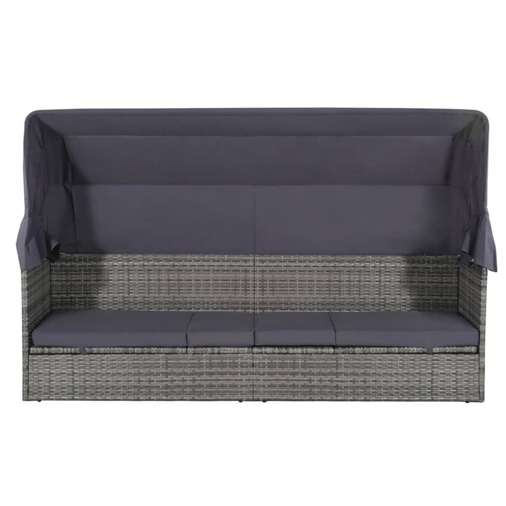 vidaXL Garden Bed with Canopy Grey 205x62 cm Poly Rattan