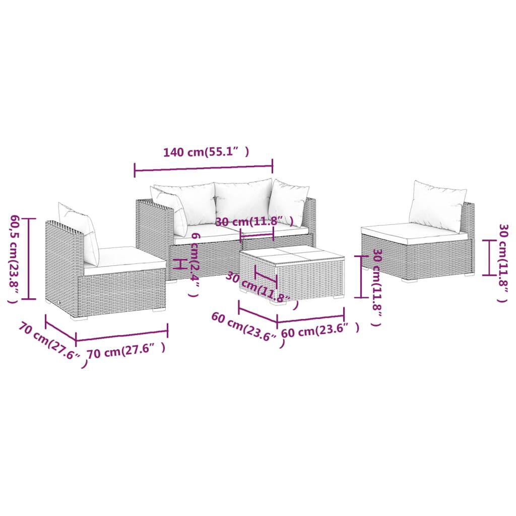 vidaXL 5 Piece Garden Lounge Set with Cushions Poly Rattan Black