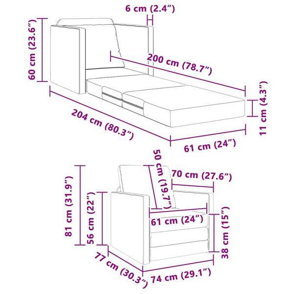 vidaXL Floor Sofa Bed 2-in-1 Cream 112x174x55 cm Fabric