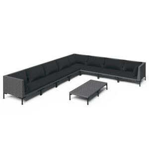 vidaXL 9 Piece Garden Lounge Set with Cushions Poly Rattan Dark Grey