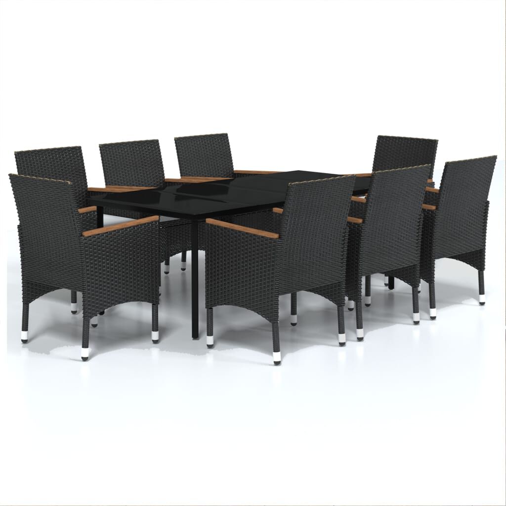 vidaXL 9 Piece Garden Dining Set with Cushions Black