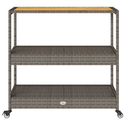 vidaXL Bar Cart 3-Tier Grey Poly Rattan and Solid Wood Acacia, grey and brown vidaXL Bar Cart 3-Tier Grey Poly Rattan and Solid Wood Acacia