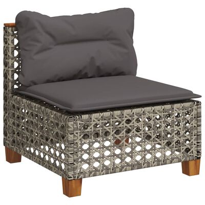 vidaXL Garden Sofa Armless with Cushions Grey Poly Rattan, grey vidaXL Garden Sofa Armless with Cushions Grey Poly Rattan