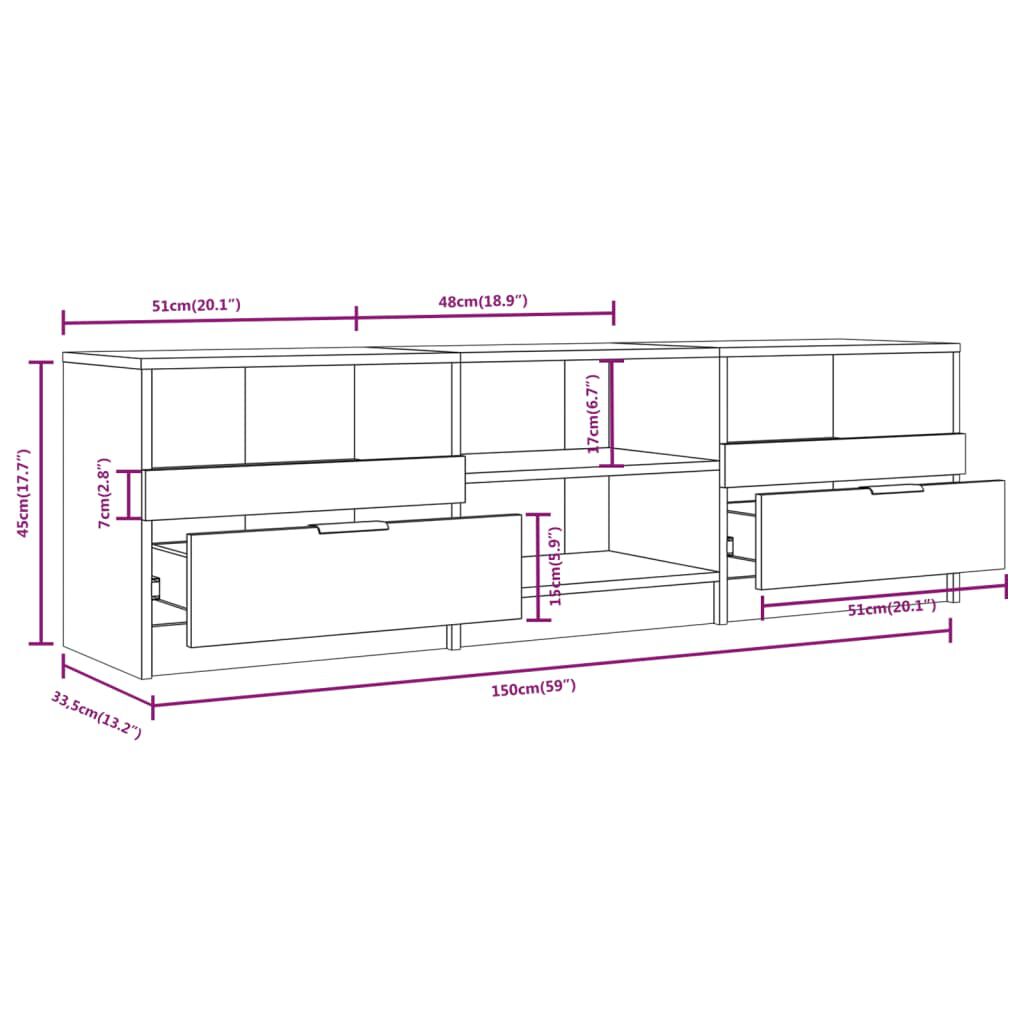 vidaXL TV Cabinet White 150x33.5x45 cm Engineered Wood