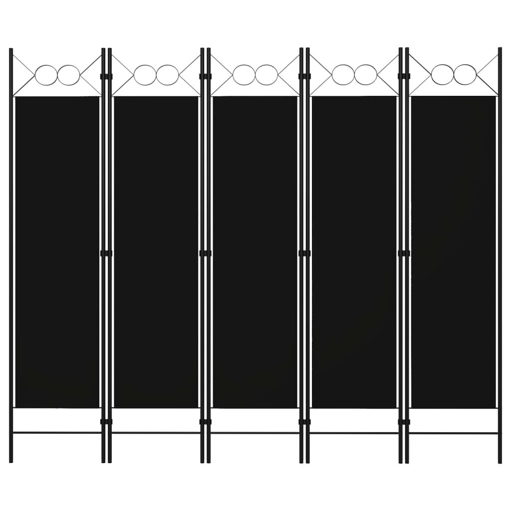 vidaXL 5-Panel Room Divider Black 200x180 cm