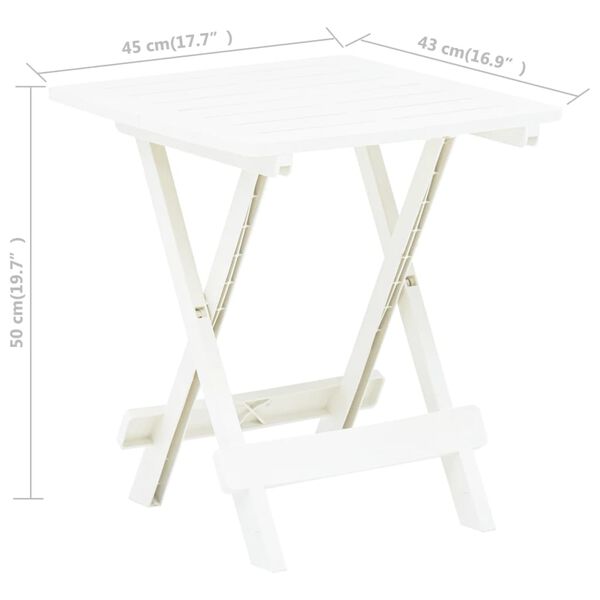 vidaXL Folding Garden Table White 45x43x50 cm Plastic