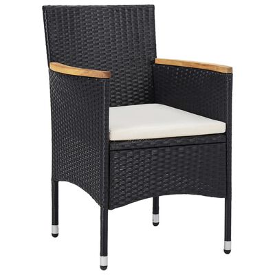 vidaXL 5 Piece Garden Dining Set Black Poly Rattan and Acacia Wood, black vidaXL 5 Piece Garden Dining Set Black Poly Rattan and Acacia Wood