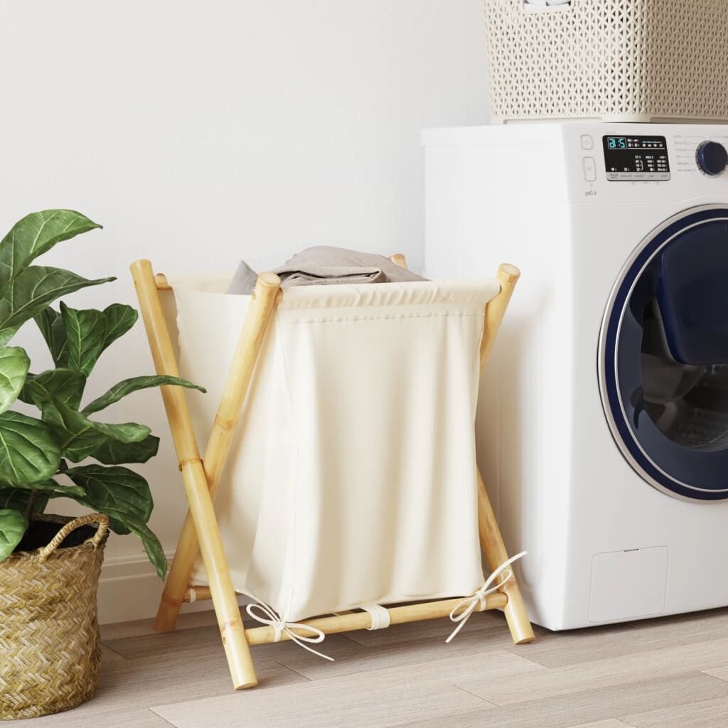 vidaXL Laundry Basket Cream White 45x55x63.5 cm Bamboo