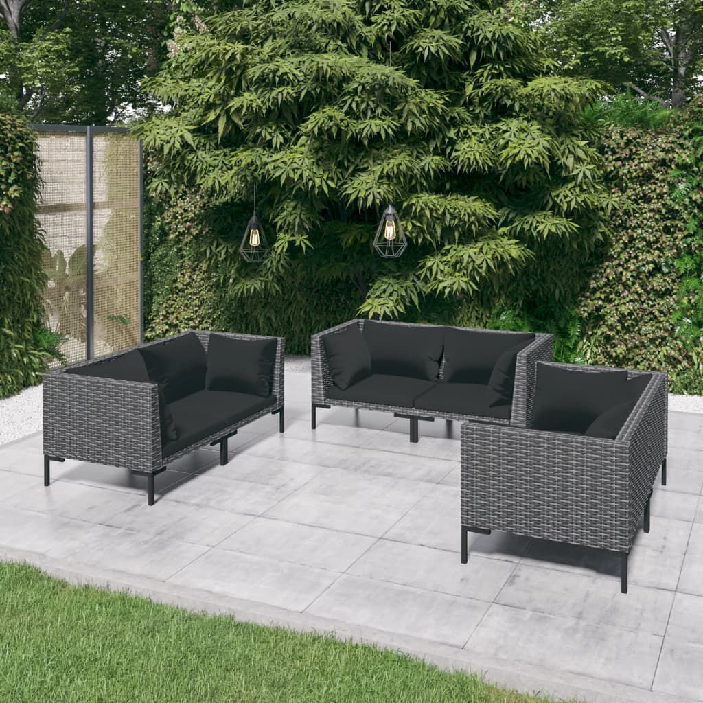 vidaXL 6 Piece Garden Lounge Set with Cushions Poly Rattan Dark Grey