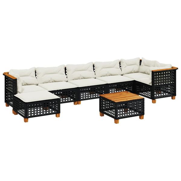 vidaXL 8 Piece Garden Sofa Set with Cushions Black Poly Rattan