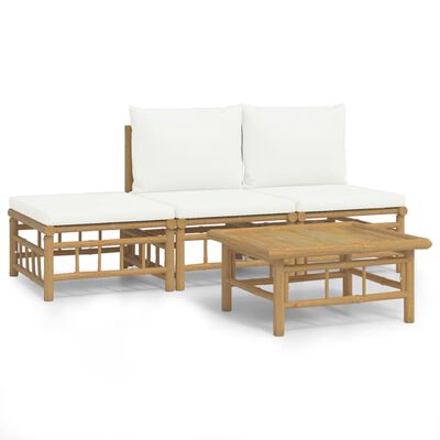vidaXL 4 Piece Garden Lounge Set with Cream White Cushions Bamboo,  vidaXL 4 Piece Garden Lounge Set with Cream White Cushions Bamboo