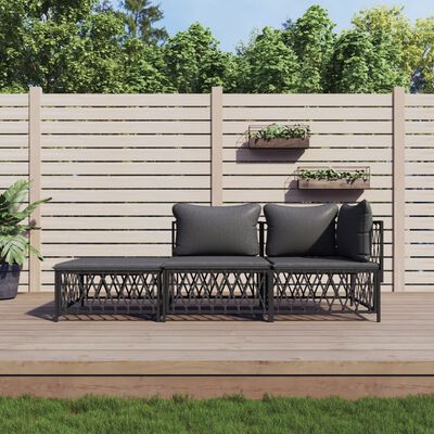 vidaXL 3 Piece Garden Lounge Set with Cushions Anthracite Steel, anthracite vidaXL 3 Piece Garden Lounge Set with Cushions Anthracite Steel