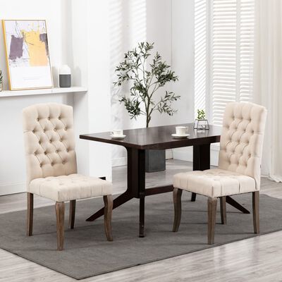 vidaXL Dining Chairs 2 pcs Beige Linen-Look Fabric, beige vidaXL Dining Chairs 2 pcs Beige Linen-Look Fabric