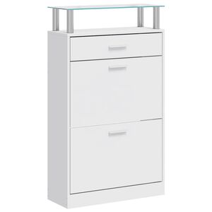 vidaXL Shoe Cabinet with a Drawer and a Top Glass Shelf Wood White