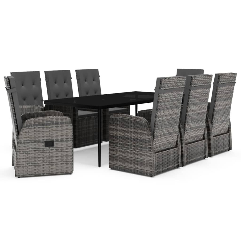 vidaXL 9 Piece Garden Dining Set with Cushions Grey