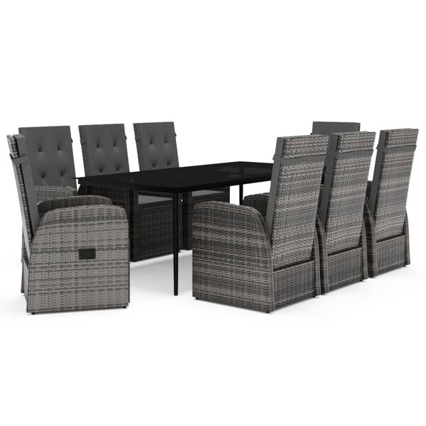 vidaXL 9 Piece Garden Dining Set with Cushions Grey