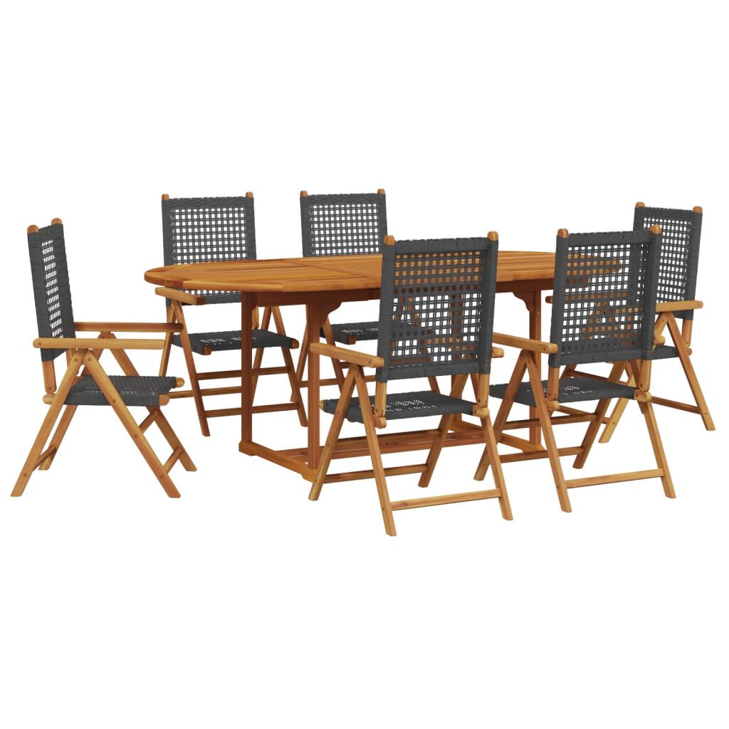 vidaXL 7 Piece Garden Dining Set Black Poly Rattan and Solid Wood