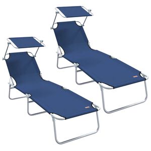 vidaXL Folding Sun Lounger with Canopy Steel and Fabric Blue