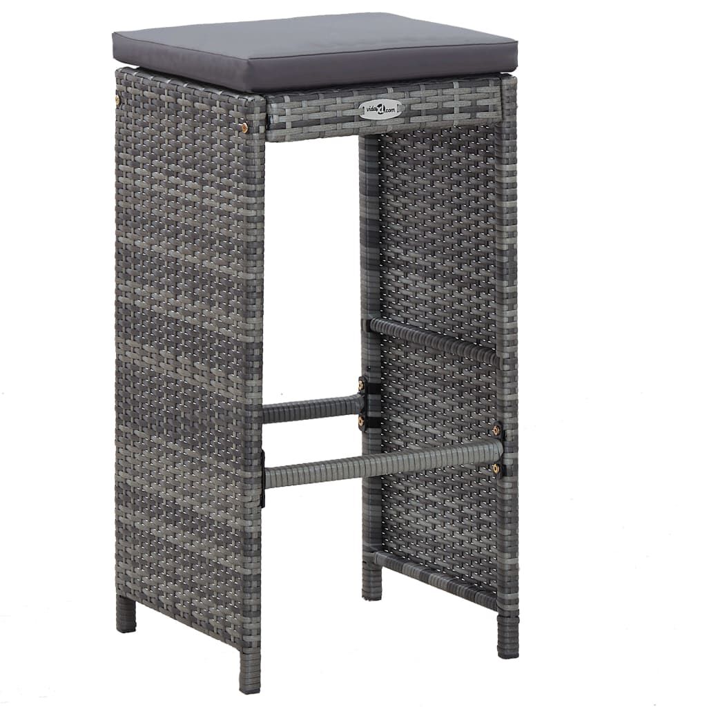vidaXL 7 Piece Garden Bar Set with Cushions Poly Rattan Grey