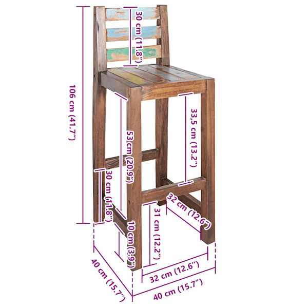 vidaXL Bar Stools 2 pcs Solid Reclaimed Wood
