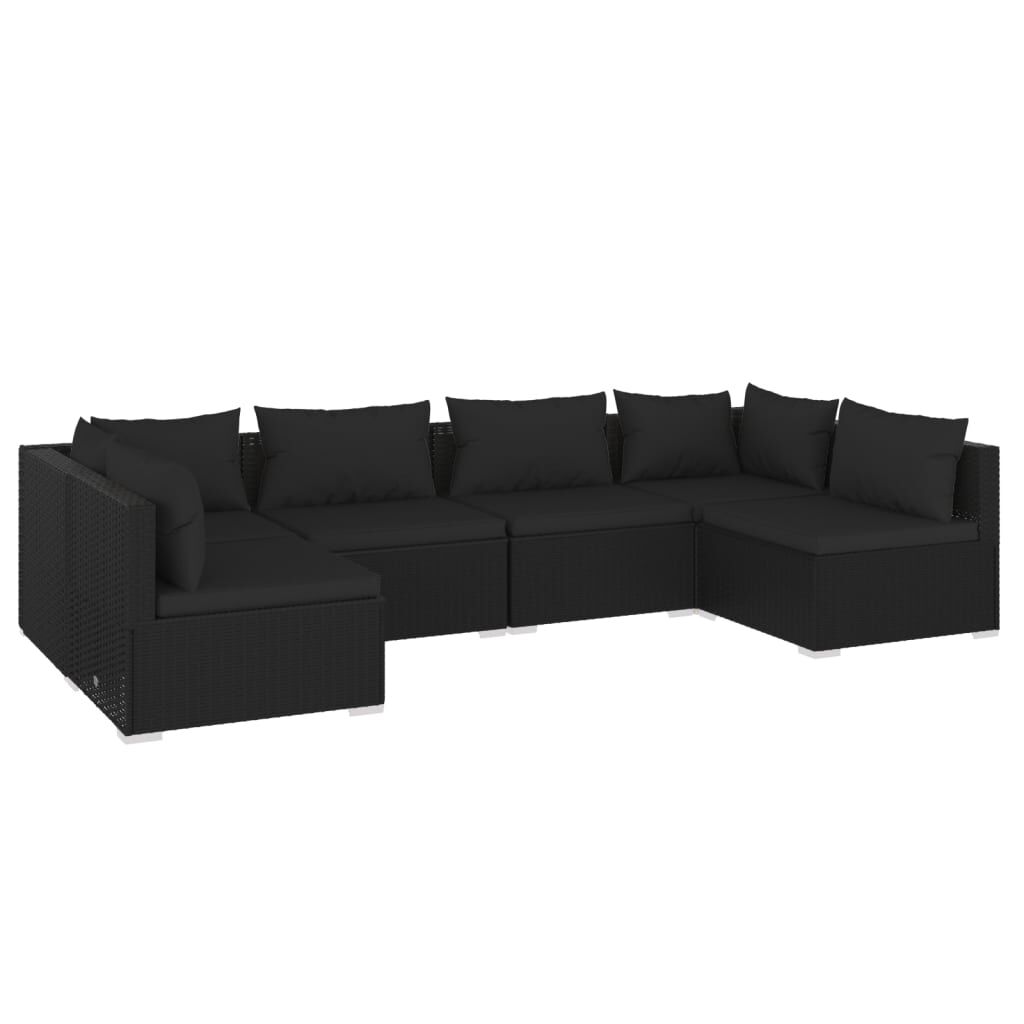 vidaXL 6 Piece Garden Lounge Set with Cushions Poly Rattan Black