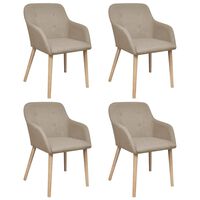 Oak Indoor Fabric Dining Chair Set 4 pcs with Armrest Beige