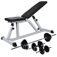 vidaXL Workout Bench with Barbell and Dumbbell Set 30.5 kg,  vidaXL Workout Bench with Barbell and Dumbbell Set 30.5 kg